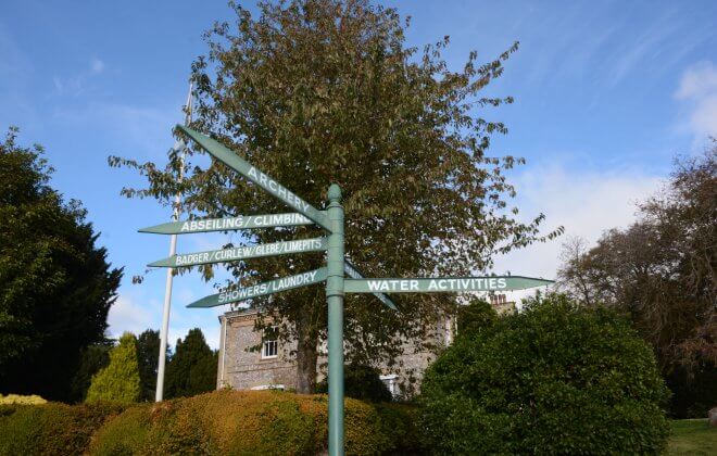 Signpost in front of Hautbois House directing people to activities