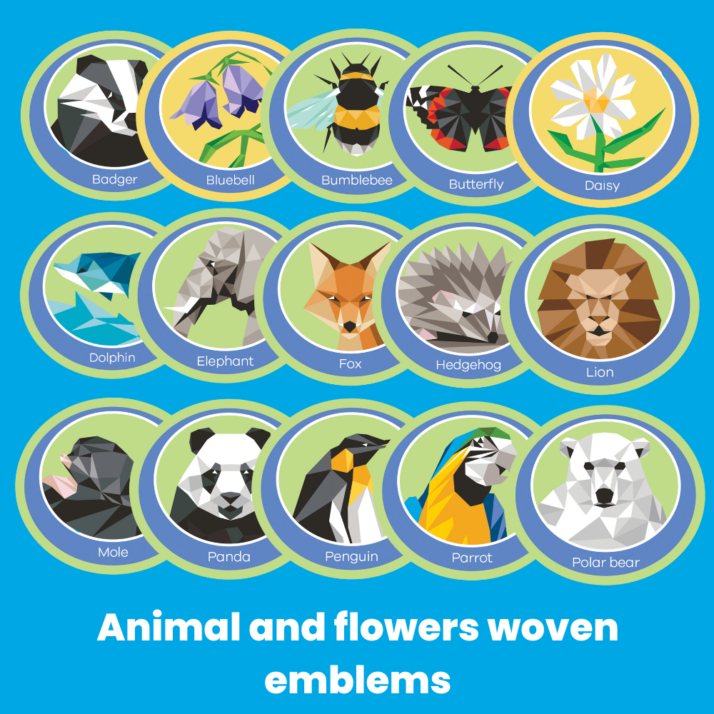 ANIMAL AND FLOWER EMBLEMS WOVEN Girlguiding Anglia