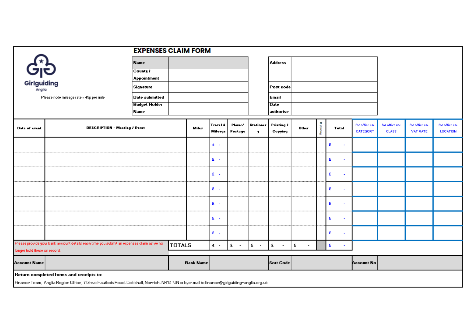 image relating to Expenses claim form