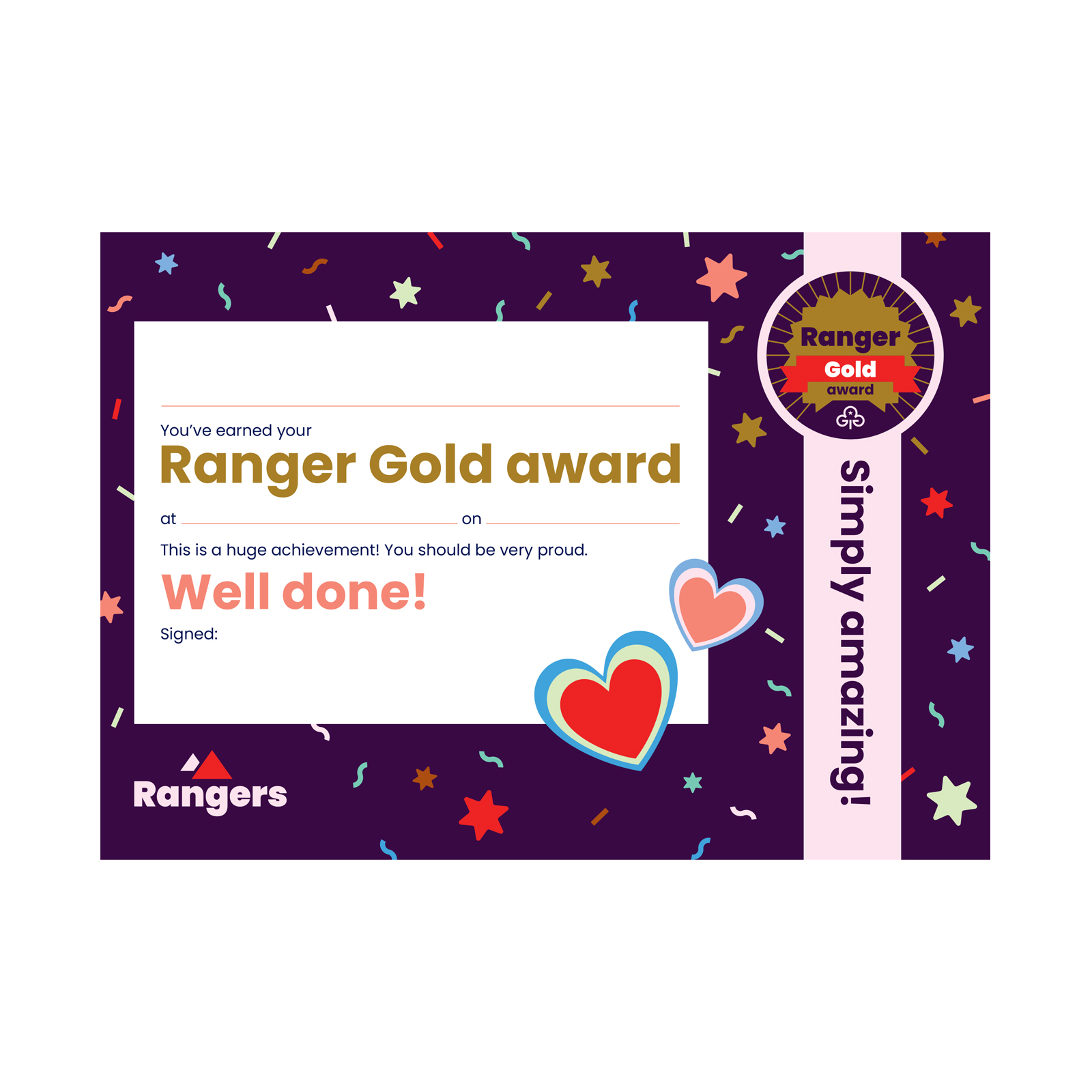 Rangers gold award certificate