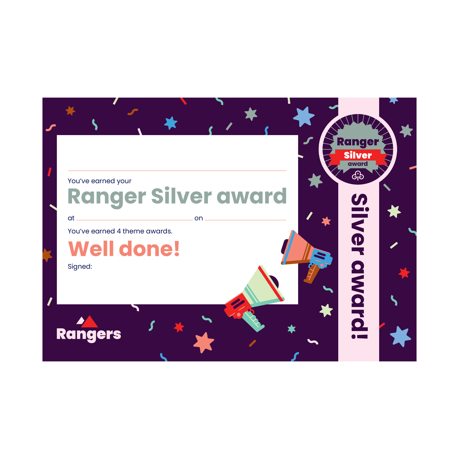 Rangers silver award certificate