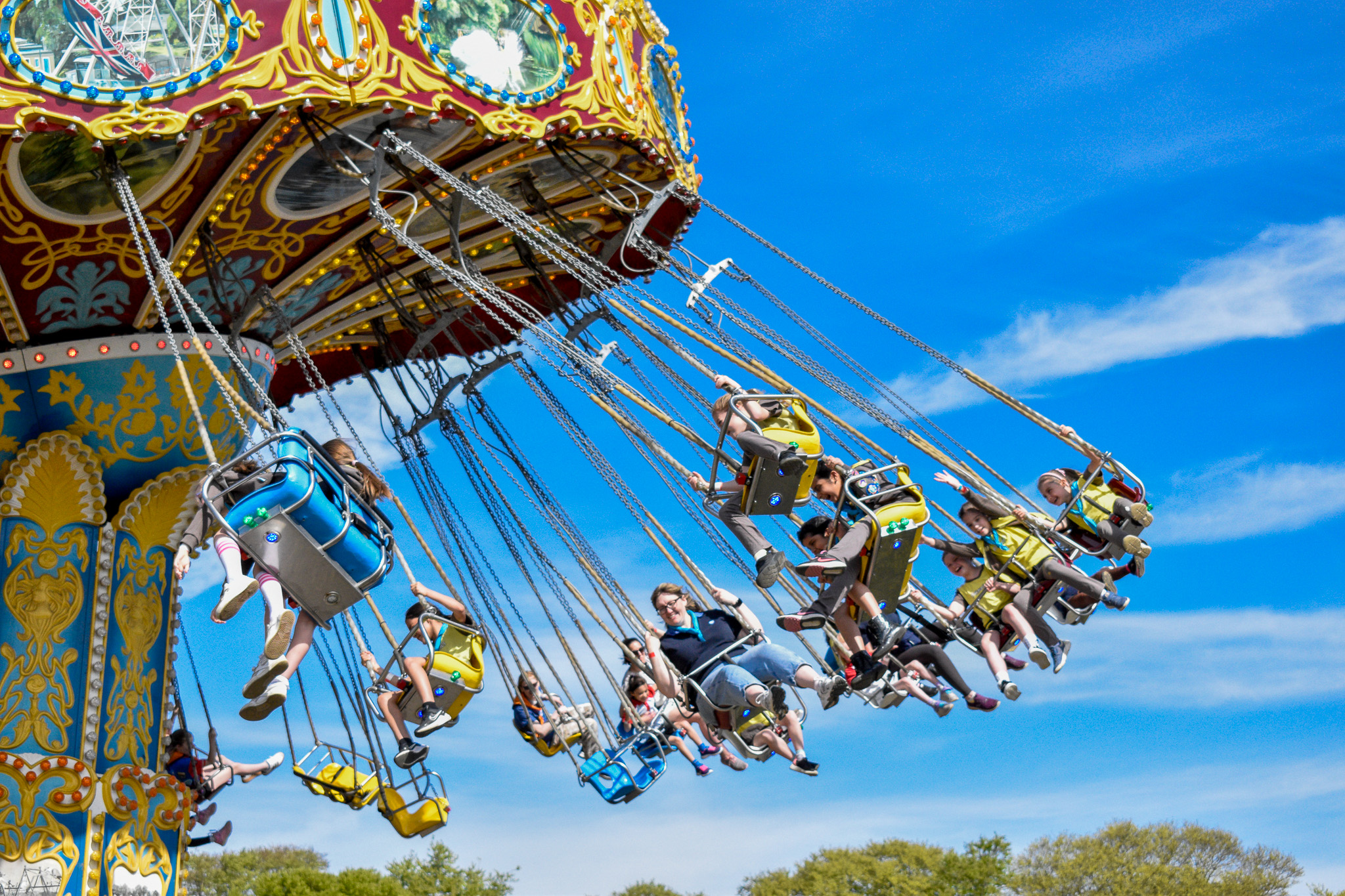 Girls on rides at Wicksteed