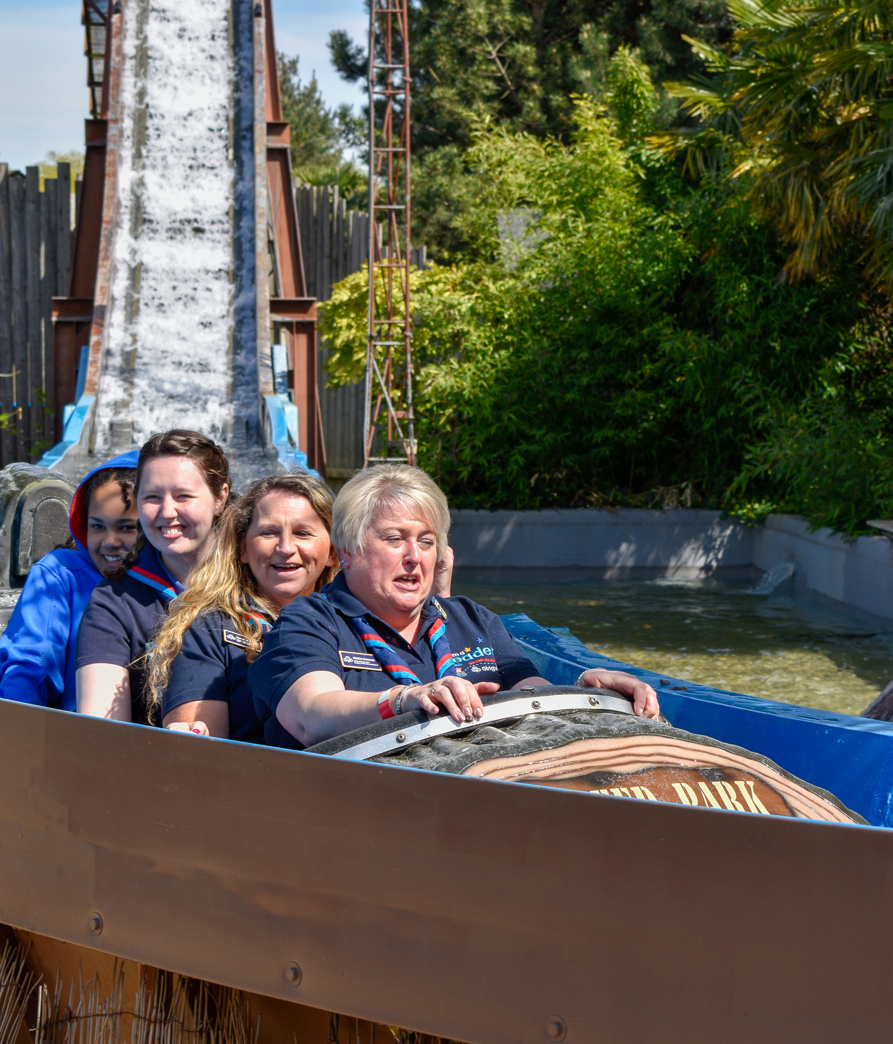 Chiefs' team on the log water ride
