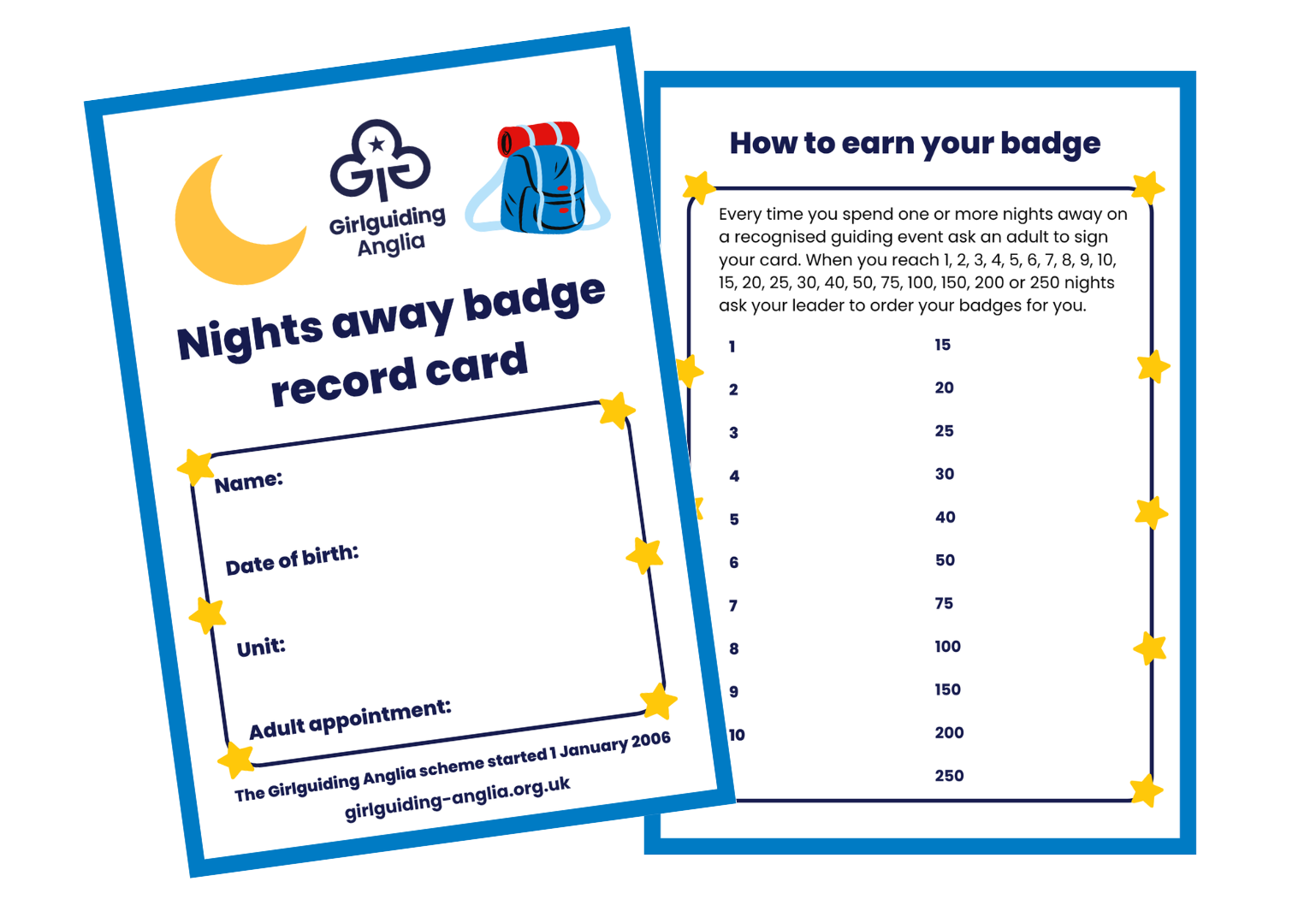 image relating to Printer friendly nights away record card