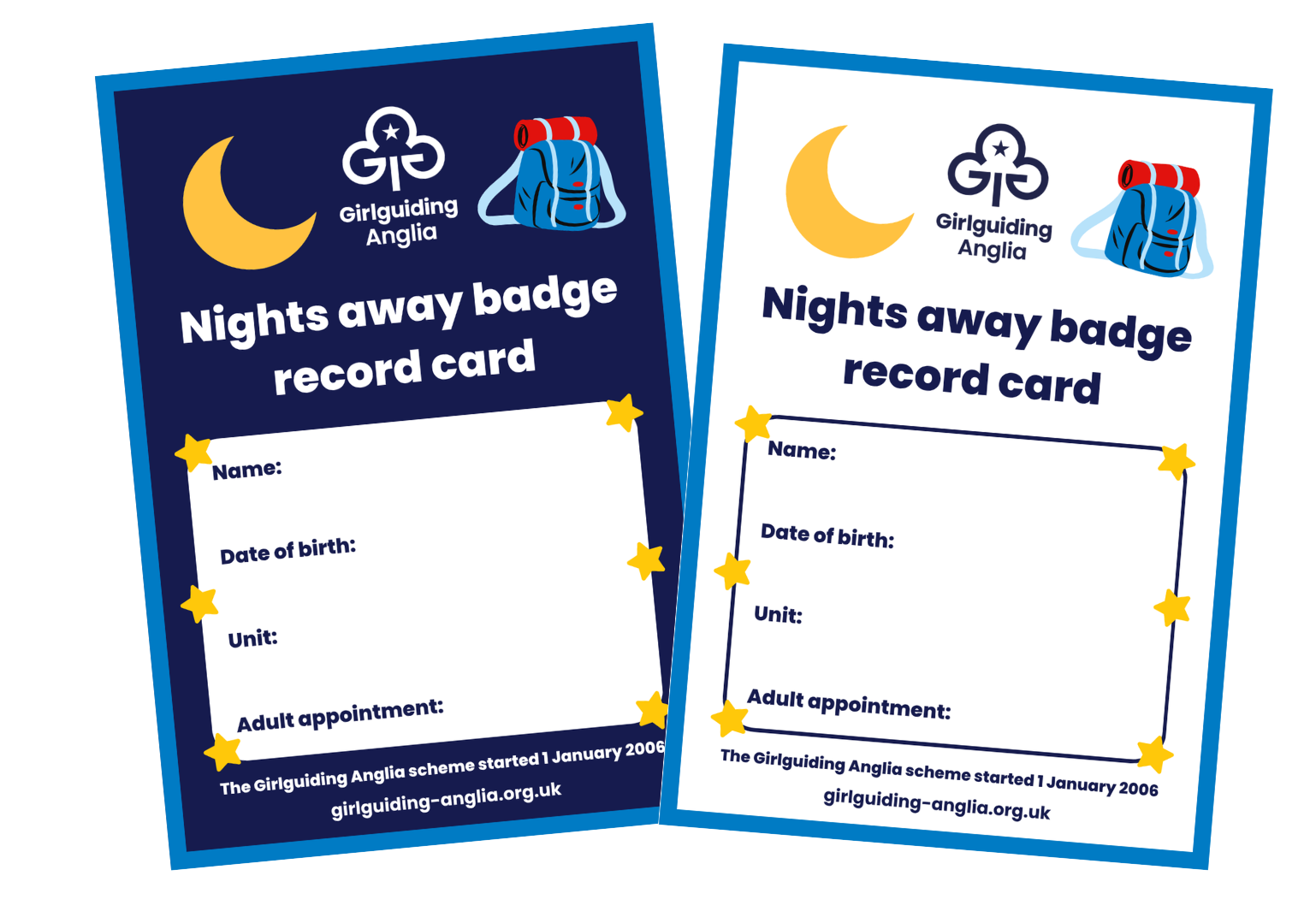image relating to Nights away record cards